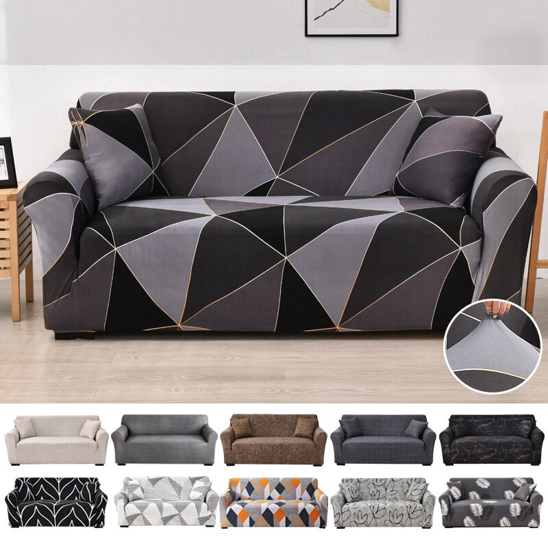 3 Seater Sofa Cover Gray Triangular Geometric Style Elastic Stretchable Slipcover