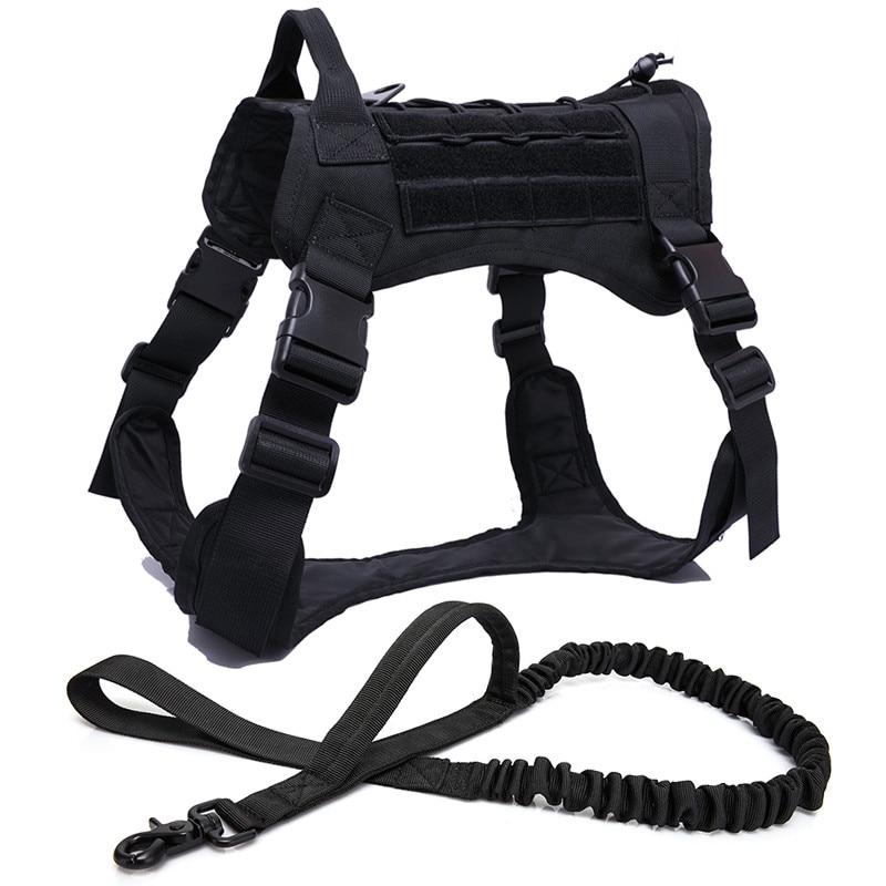 Tactical Dog Harness Vest With Handle And Bungee Leash