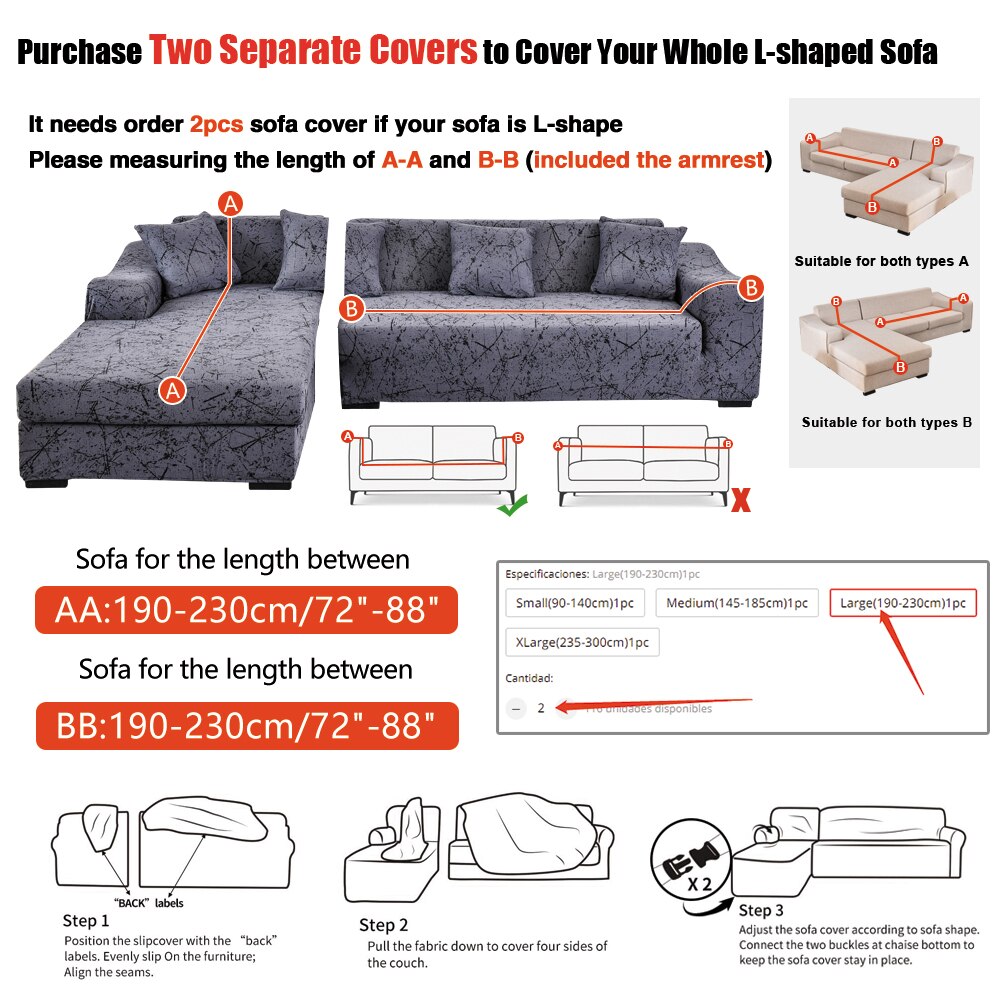 3 Seater Sofa Cover Solid Light Gray Elastic Stretchable Slipcover For Living Room