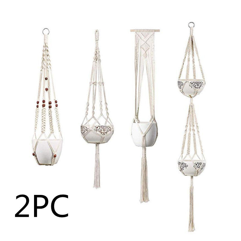 4 Pack Macrame Hanging Baskets Cotton Rope Plant Hanger For Home Decor