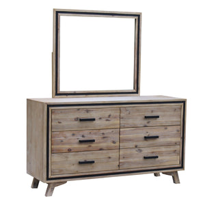 Dresser With 6 Storage Drawers In Solid Acacia Mirror Silver Brush Colour