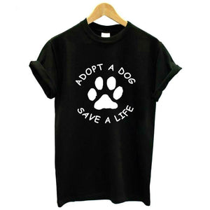 Adopt Dog Save Life Print Cotton Tee