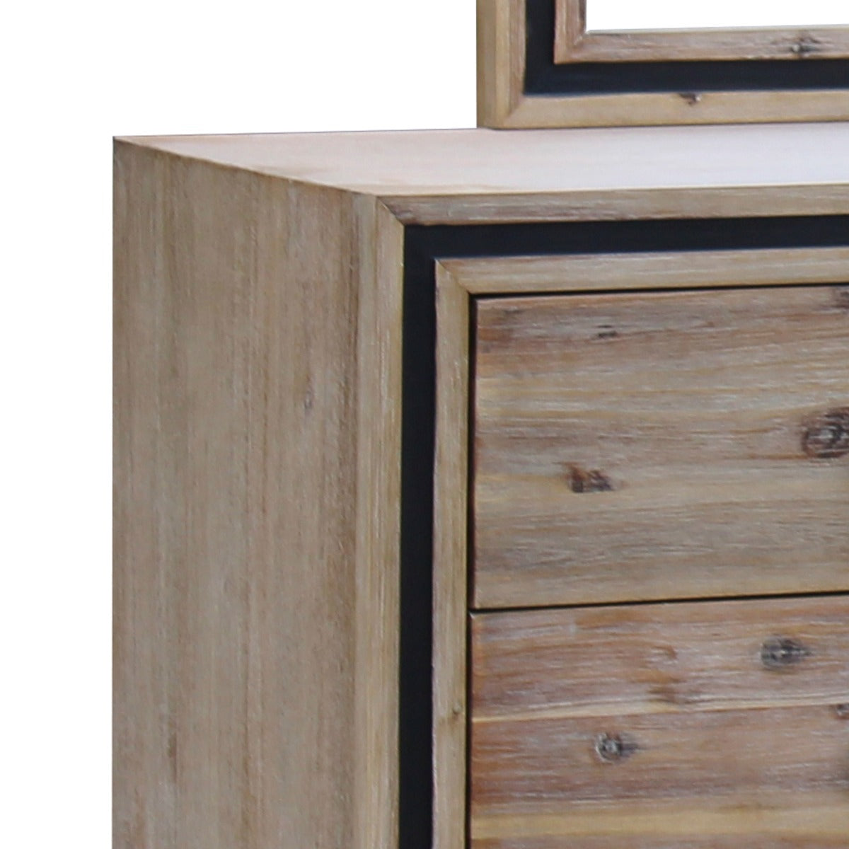 Dresser With 6 Storage Drawers In Solid Acacia Mirror Silver Brush Colour