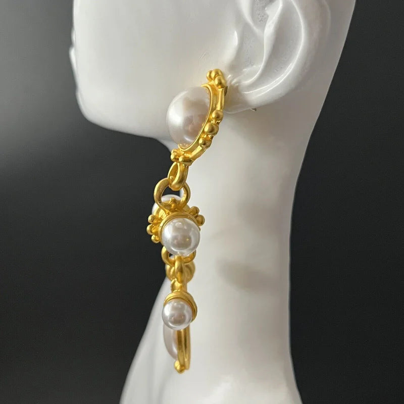 Veile Studios Medieval Earrings Long Retro Palace Style Pearl With 925 Silver Needle