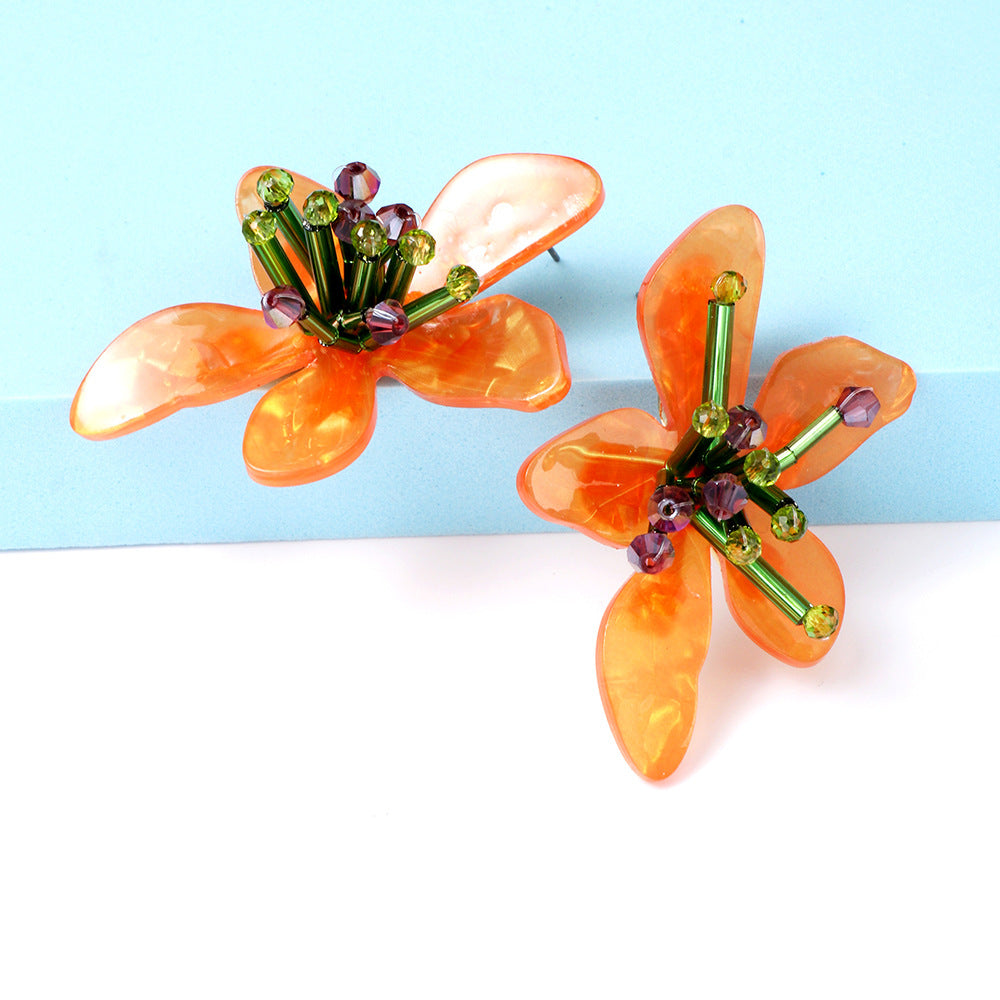 Veile Studios Acrylic Flower Retro Beach Style Earrings Trendy Womens Jewelry Accessories