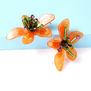 Veile Studios Acrylic Flower Retro Beach Style Earrings Trendy Womens Jewelry Accessories