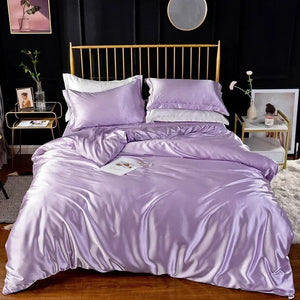 Beddings Lilac Eu Single Size 2 Pieces High End Satin Smooth Duvet Cover Set