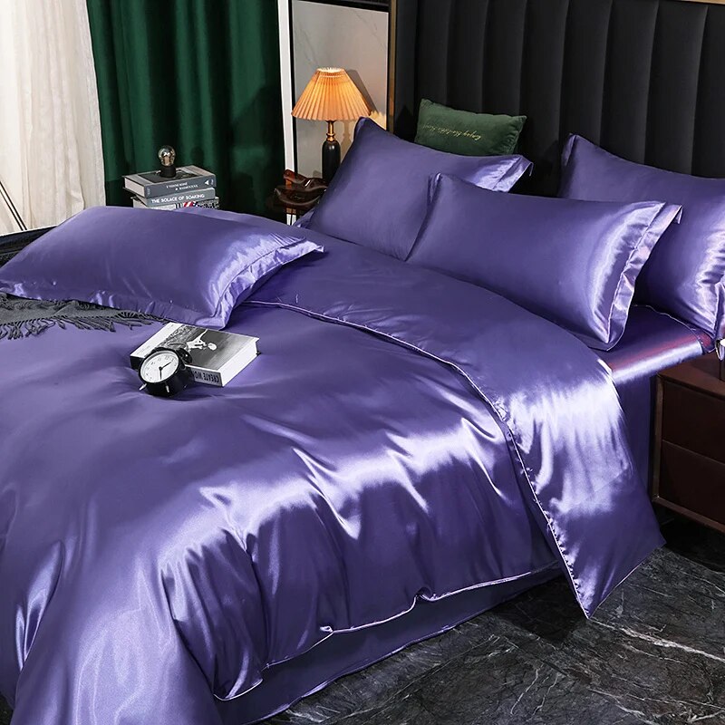 Beddings Lilac Eu Single Size 2 Pieces High End Satin Smooth Duvet Cover Set