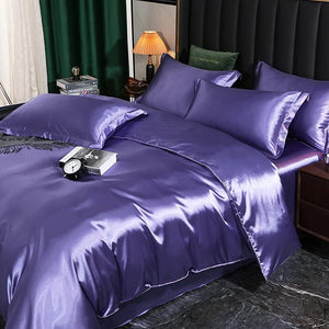 Beddings Indigo King Size 3 Piece High End Satin Duvet Cover Set Polyester