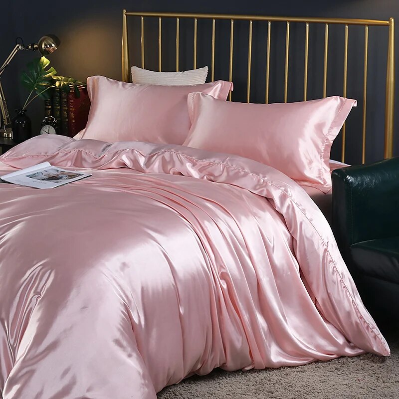 Beddings Light Pink Queen Size 3 Pcs Satin Duvet Cover Set Polyester