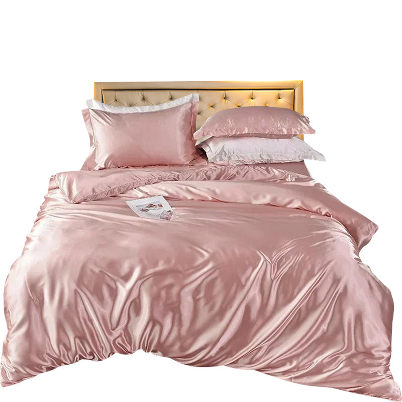 Beddings Light Pink Queen Size 3 Pcs Satin Duvet Cover Set Polyester