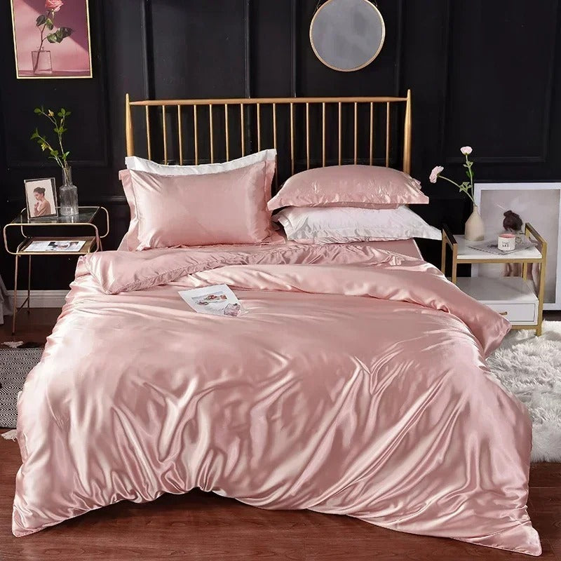 Beddings Light Pink Queen Size 3 Pcs Satin Duvet Cover Set Polyester