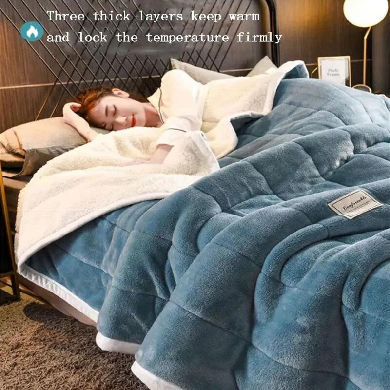 Light Grey Fleece Blanket Autumn Winter Warm 3 Layers Flannel 150X200cm
