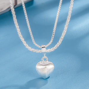 Veile Studios Double Layer Brushed Heart Pendant Necklace For Women High End Feel Fashion Jewelry