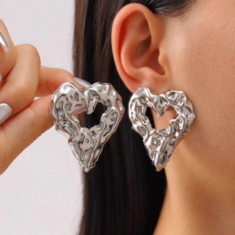 Veile Studios New Pleated Lava Hollow Heart Shaped Earrings For Women Valentine's Day Jewelry