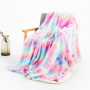 Rainbow Plush Super Soft Blanket Colorful Bedding Sofa Cover