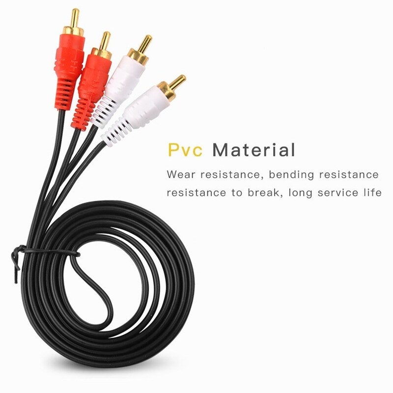 1.5 Meter Gold Plated Rca Audio Cable 2 Male To Av For Dvd Tv Cd Sound Amplifier Black