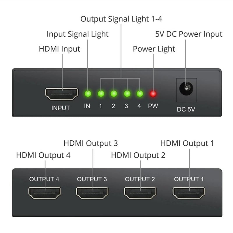 1 In 4 Out Hdmi Splitter X 1.4 Converter Amplifier Hdcp 4K 1080P Dual Display For Hdtv Dvd Ps3 Xbox