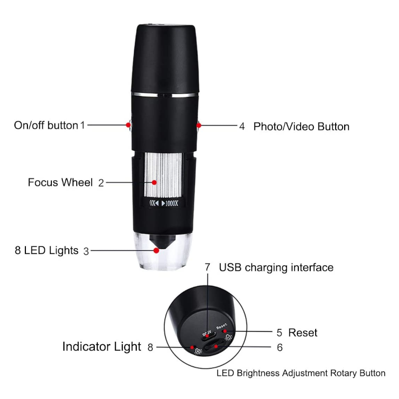 1000X Wireless Wifi Digital Electron Microscope Black
