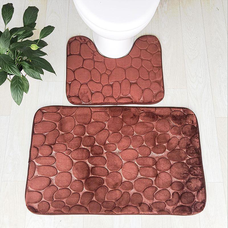 Pebbles Bath Mat Set Bathroom Square Shaped And U Non Slip Floor Mats