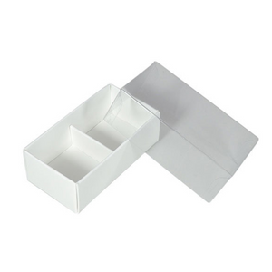 100 Pack Of White Card Chocolate Sweet Soap Product Reatail Gift Box - 2 Bay Compartments Clear Slide On Lid 8X4x3cm