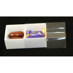 100 Pack Of White Card Chocolate Sweet Soap Product Reatail Gift Box - 2 Bay Compartments Clear Slide On Lid 8X4x3cm