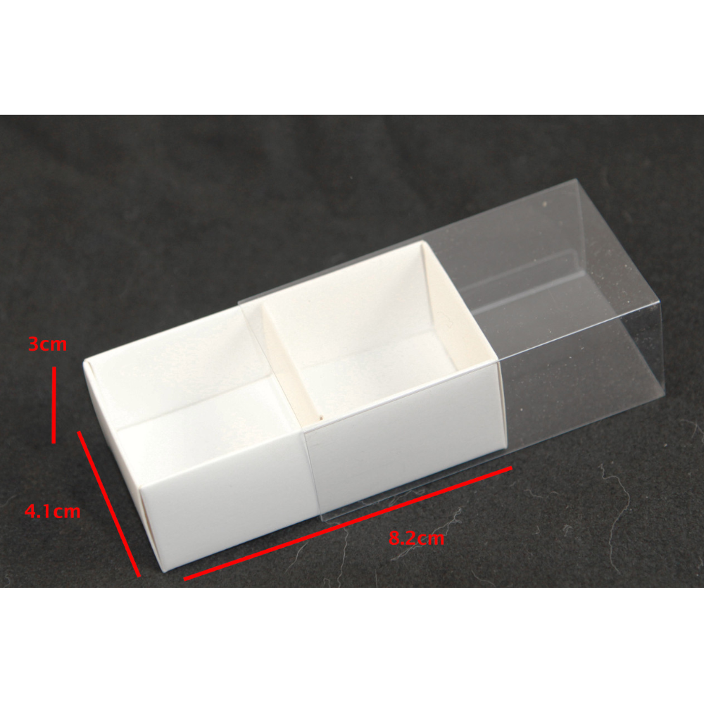 100 Pack Of White Card Chocolate Sweet Soap Product Reatail Gift Box - 2 Bay Compartments Clear Slide On Lid 8X4x3cm