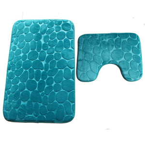 Pebbles Bath Mat Set Bathroom Square Shaped And U Non Slip Floor Mats