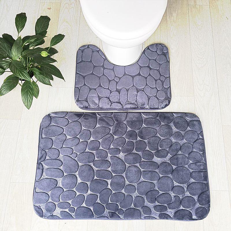 Pebbles Bath Mat Set Bathroom Square Shaped And U Non Slip Floor Mats