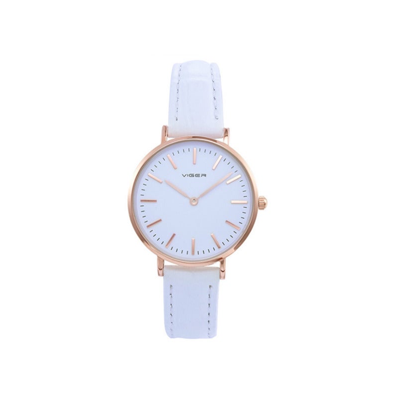 Veile Studios 1038 Leisure Korean Ladies Watch Waterproof Ultra Thin Quartz Leather Strap Simple White