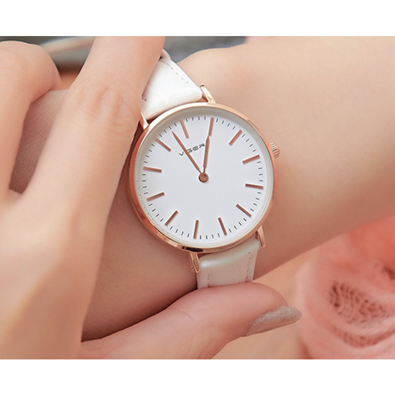 Veile Studios 1038 Leisure Korean Ladies Watch Waterproof Ultra Thin Quartz Leather Strap Simple White