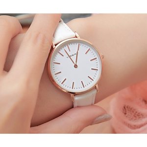 Veile Studios 1038 Leisure Korean Ladies Watch Waterproof Ultra Thin Quartz Leather Strap Simple White