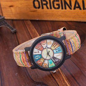 Casual Patchwork Vintage Leather Women Quartz Wrist Watch