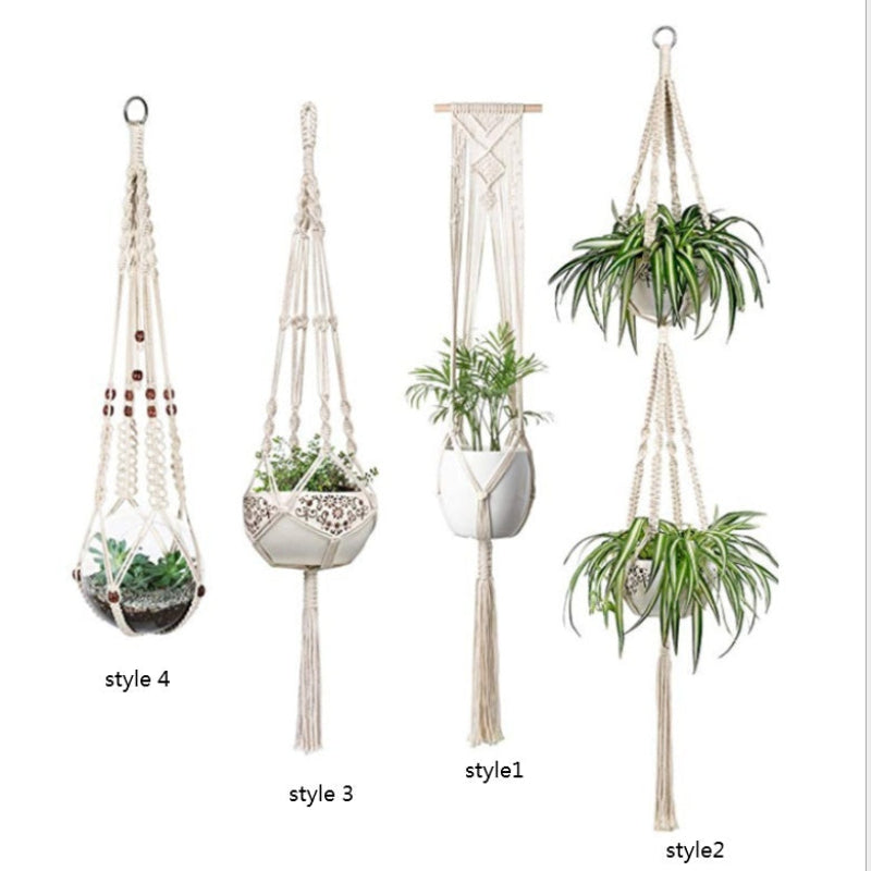 4 Pack Macrame Hanging Baskets Cotton Rope Plant Hanger For Home Decor