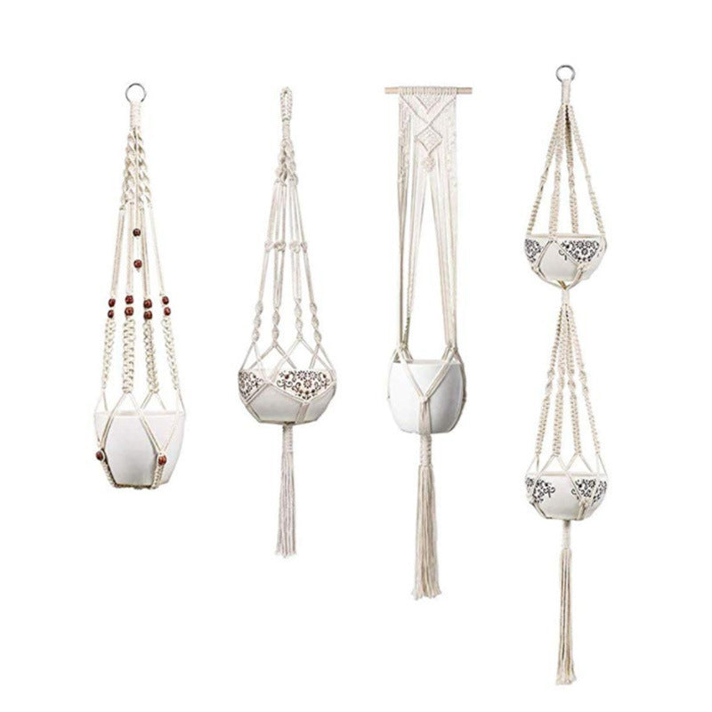 4 Pack Macrame Hanging Baskets Cotton Rope Plant Hanger For Home Decor