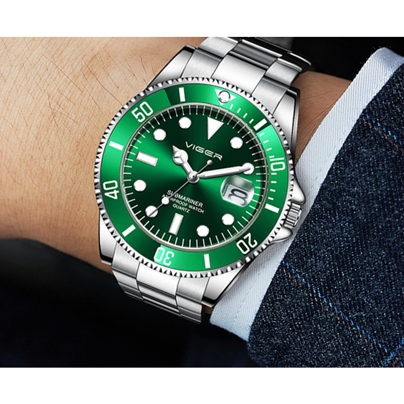 1066 Leisure Business Watch Luminous Green Water Ghost Steel Band Waterproof Quartz For Men