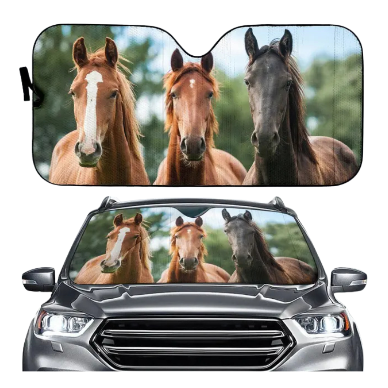 Funny Horse Driving 3D Printing Car Sun Visor Auto Decoration For Vehicle Parts Accessories