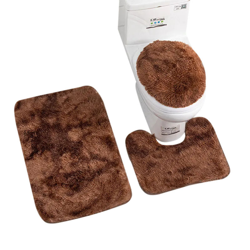 Bath Mat Set Coffee Brown Bathroom Silk Tie Dye Non Slip Rug Toilet Covers