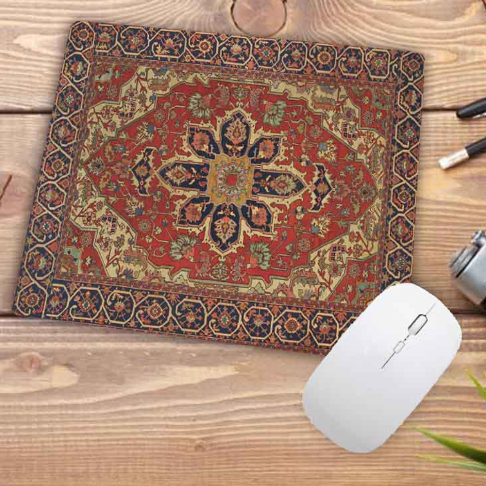 Mouse Pad Yellow Red 22X18cm Persian Tribal Carpet Non Slip Mat For Desk Use