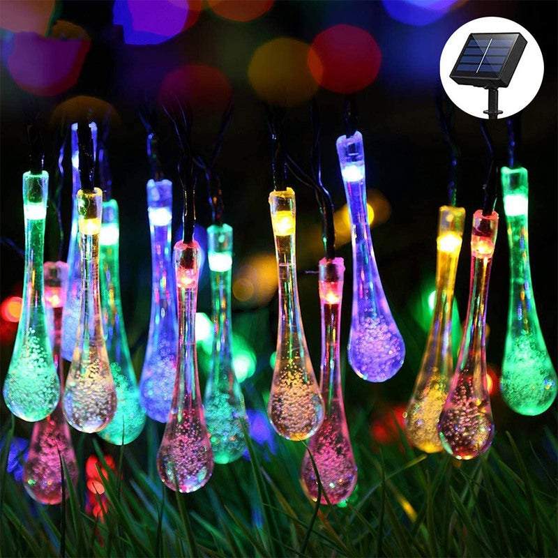 Outdoor String Lights Solar Garden Water Drop Shape 10M 100 Led Decoration