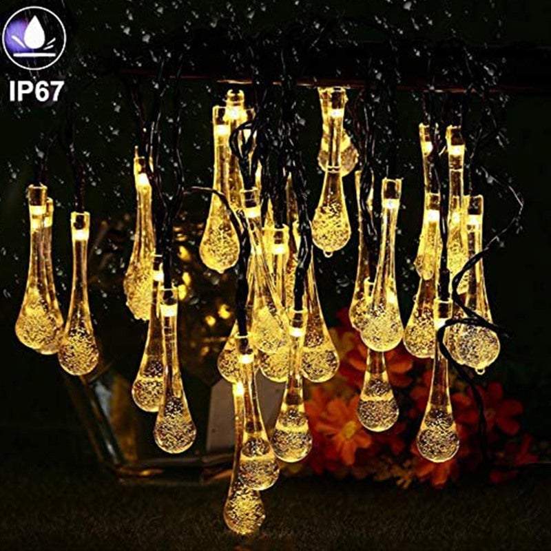 Outdoor String Lights Solar Garden Water Drop Shape 10M 100 Led Decoration