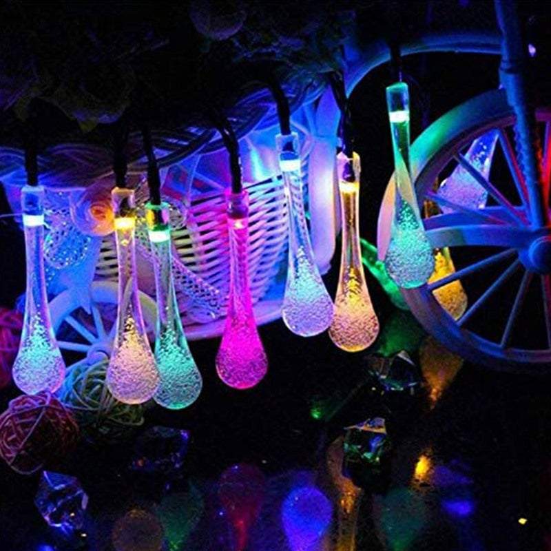 Outdoor String Lights Solar Garden Water Drop Shape 10M 100 Led Decoration