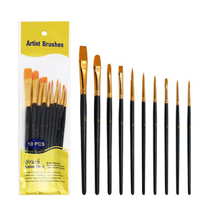 10Pcs Artist Nylon Paint Brush Professional Watercolor Acrylic Wooden Handle Painting Brushes Supplies Stationery