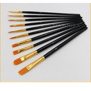 10Pcs Artist Nylon Paint Brush Professional Watercolor Acrylic Wooden Handle Painting Brushes Supplies Stationery