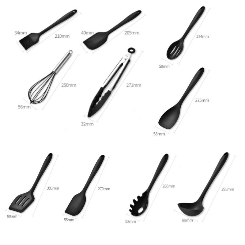 10Pcs Black Silicone Kitchen Utensils Set Bakeware Accessories