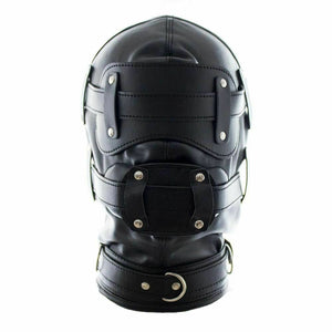 House Of Dasein Black Full Hood Blindfold Dildo Gag Bdsm Sex Mask Headgear Fetish Kink