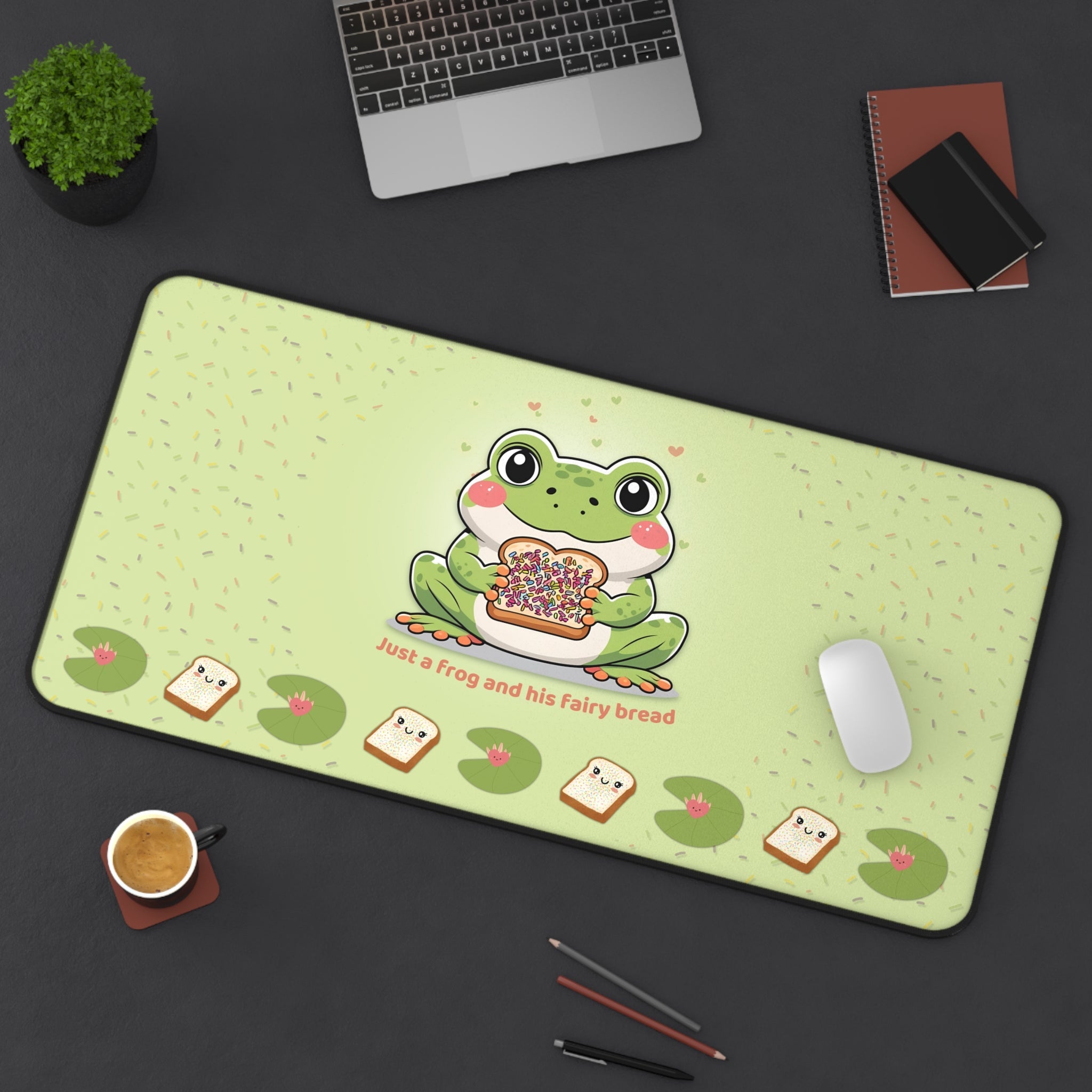 Cute Frog Desk Mat Kawaii Gaming Mouse Pad Whimsical Office Home Decor Gift For Nature Lovers Pastel Work Or Study
