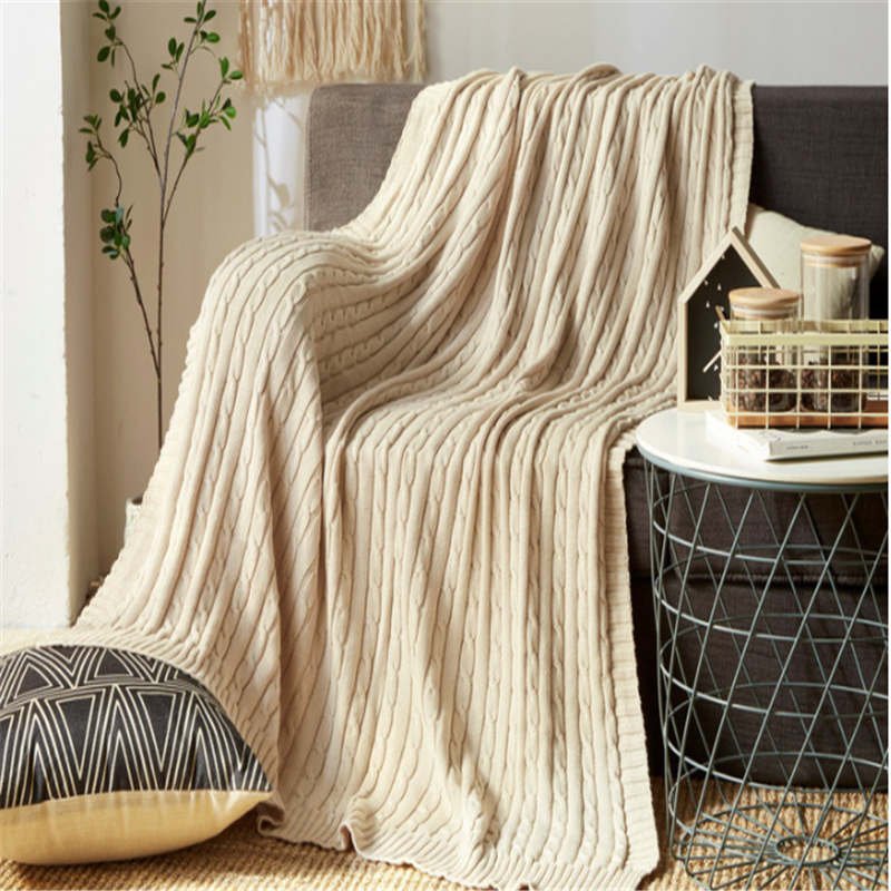 120Cm X 180Cm Warm Cozy Knitted Throw Blanket Beige