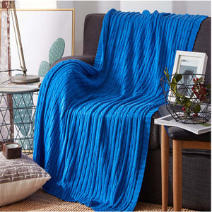 120Cm X 180Cm Warm Cozy Knitted Throw Blanket Blue