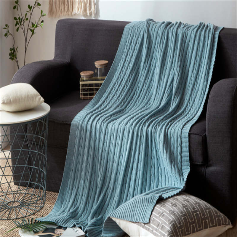 120Cm X 180Cm Warm Cozy Knitted Throw Blanket Blue